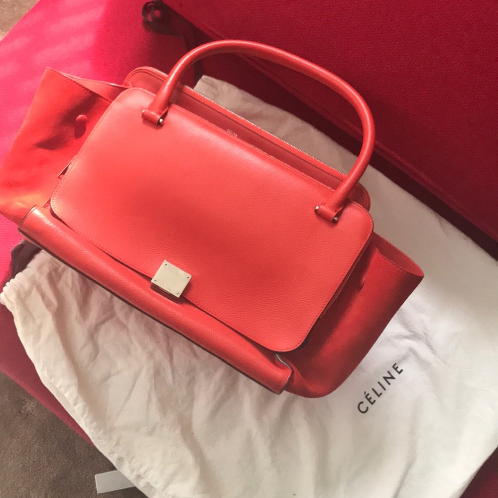 Celine calfskin suede trapeze bag